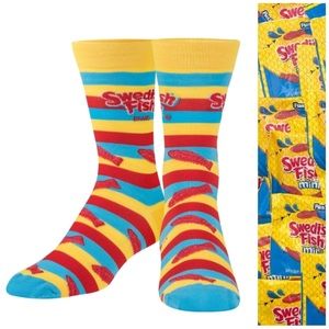 Crazy Socks Swedish Fish Candy Stripes, Fun Crew Socks, Large, Unisex men 6/12*